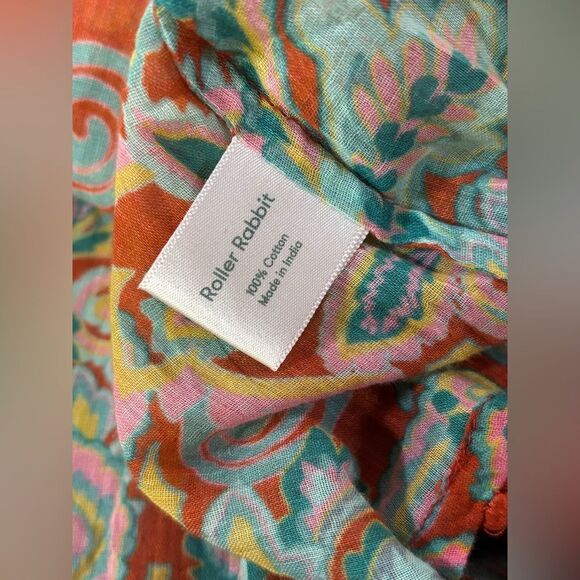 Roller Rabbit Orange Teal Rodez Serafina Boho Tassel Trim Relaxed Fit Tunic L - Picture 12 of 14